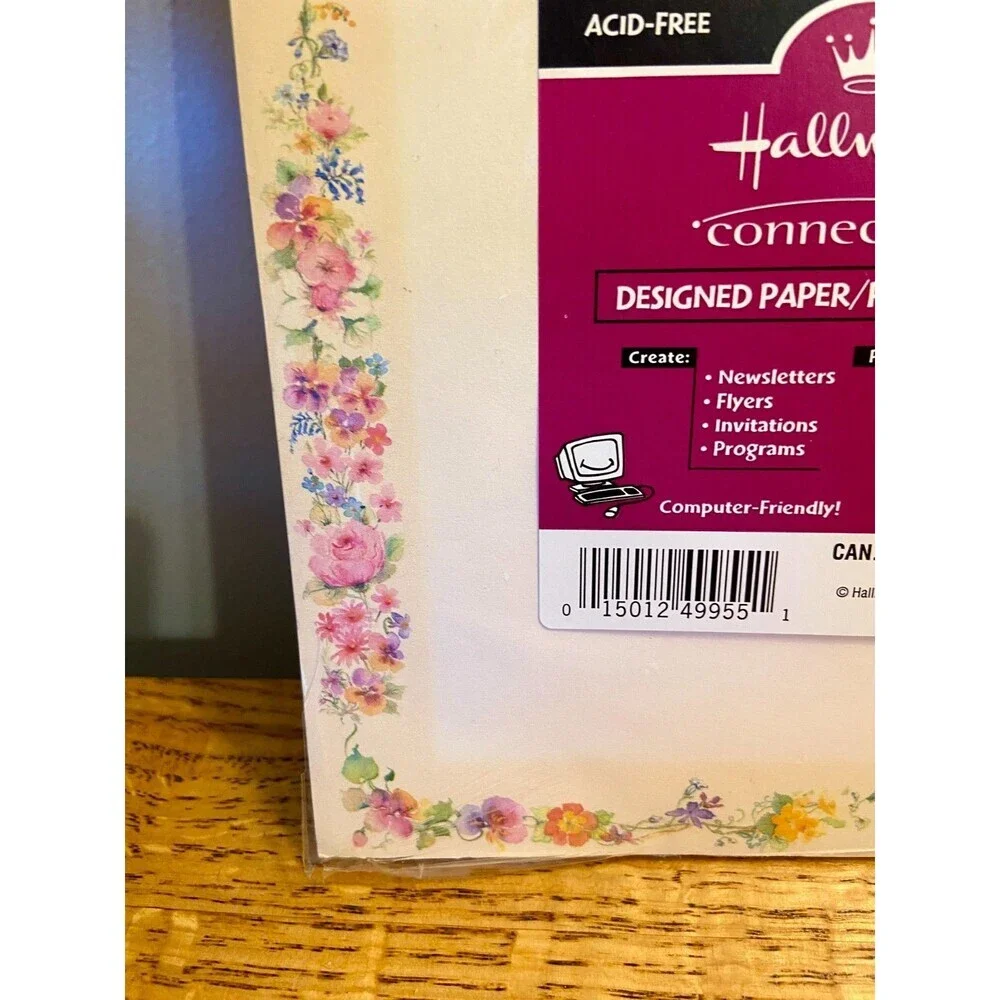 VTG 90s Hallmark Connections Teddy Bear Floral Computer Paper Stationery NEW 30